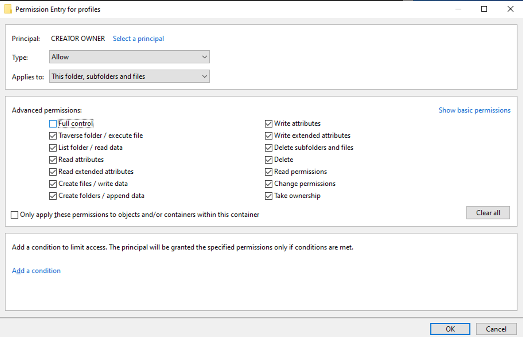 CREATOR OWNER permissions