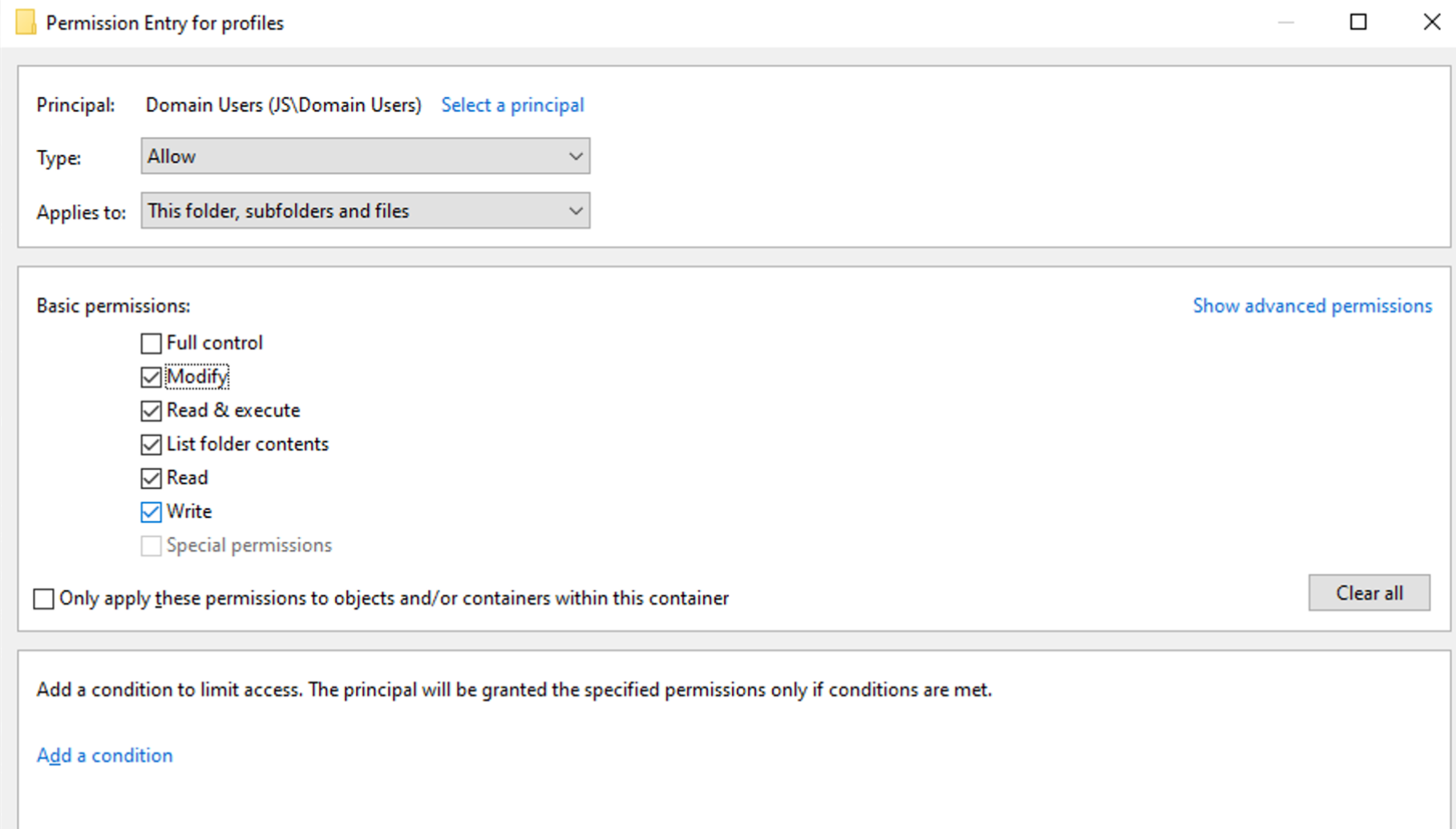 Domain Users permissions