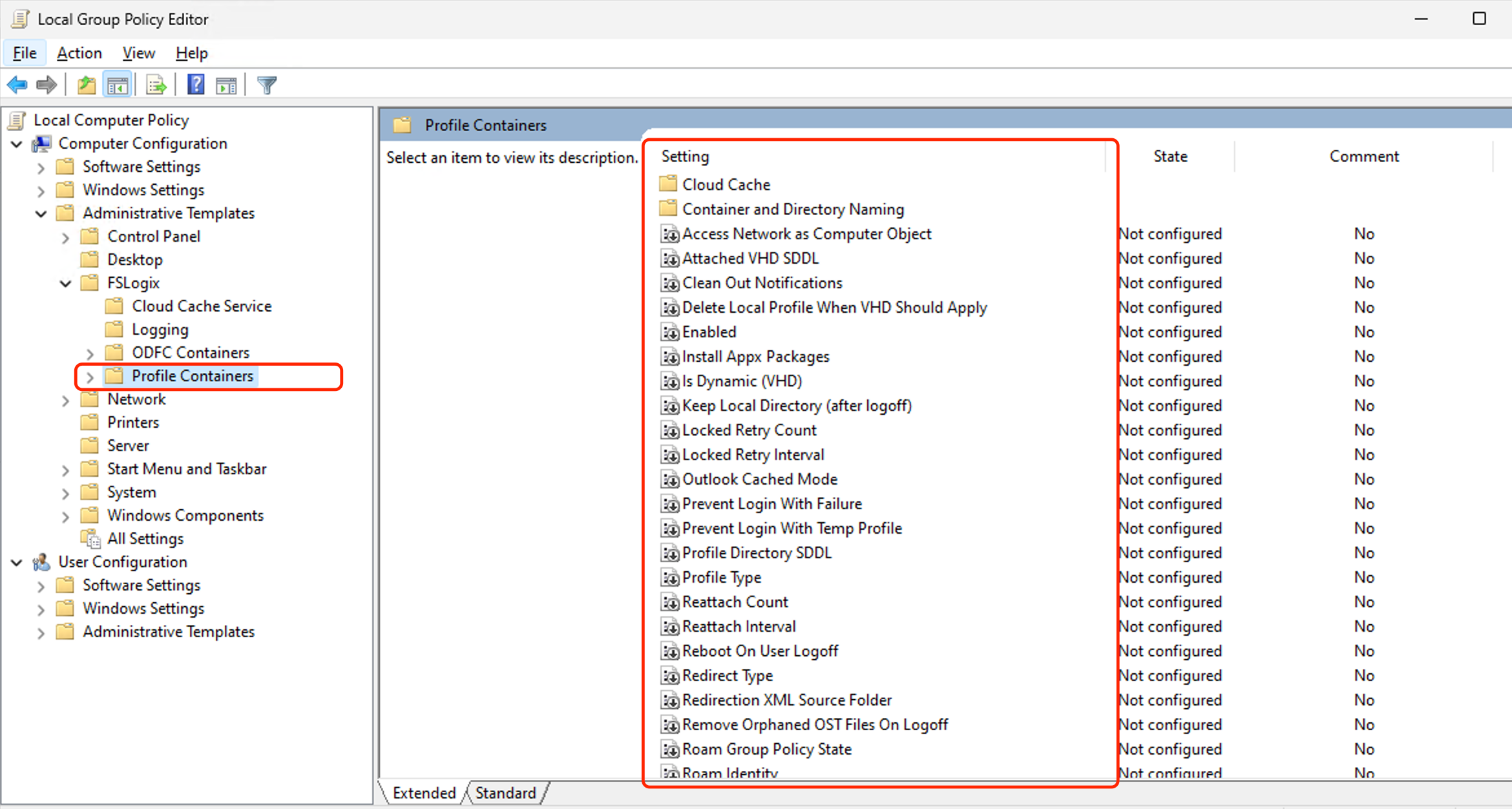 FSLogix profile container settings