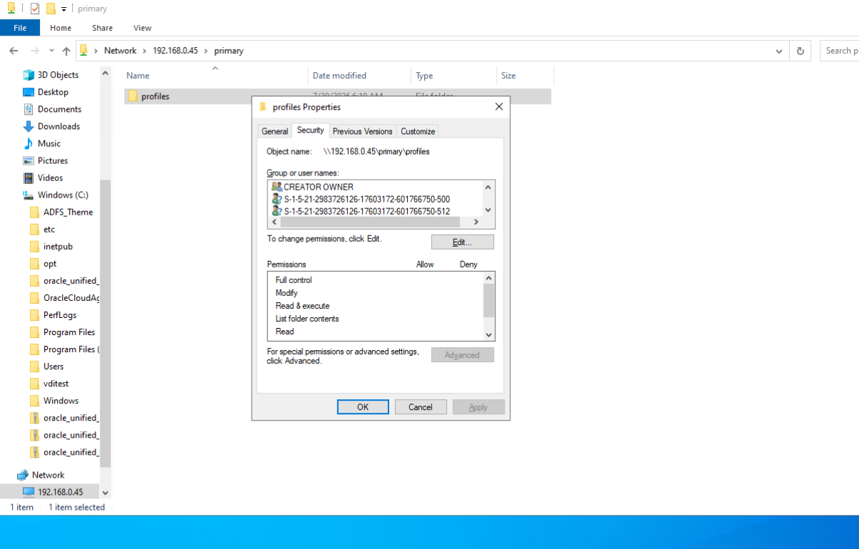 Open SMB share and folder properties