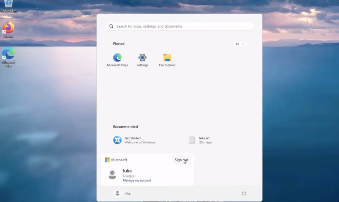 Windows Start menu sign out