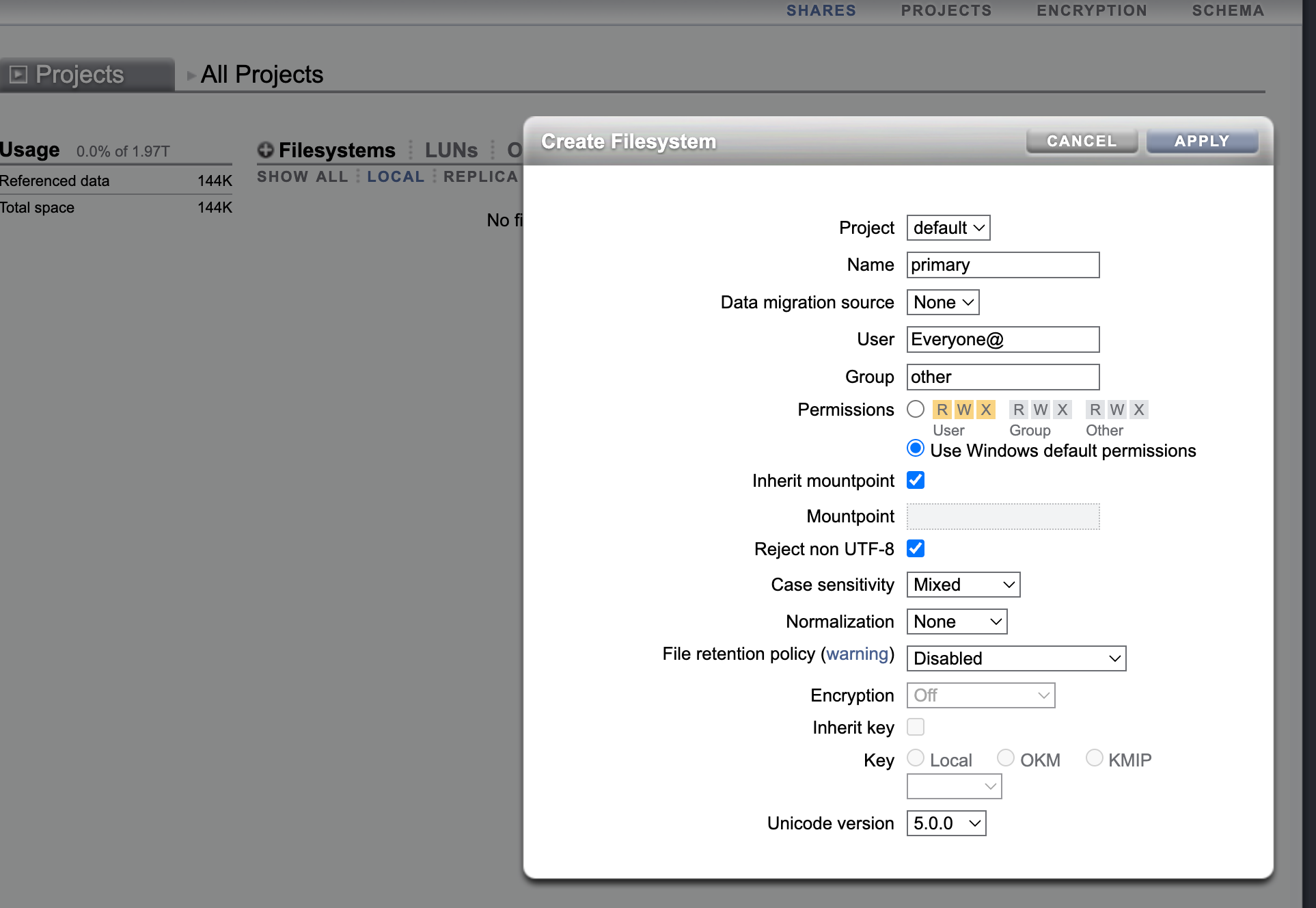 Create project and filesystem