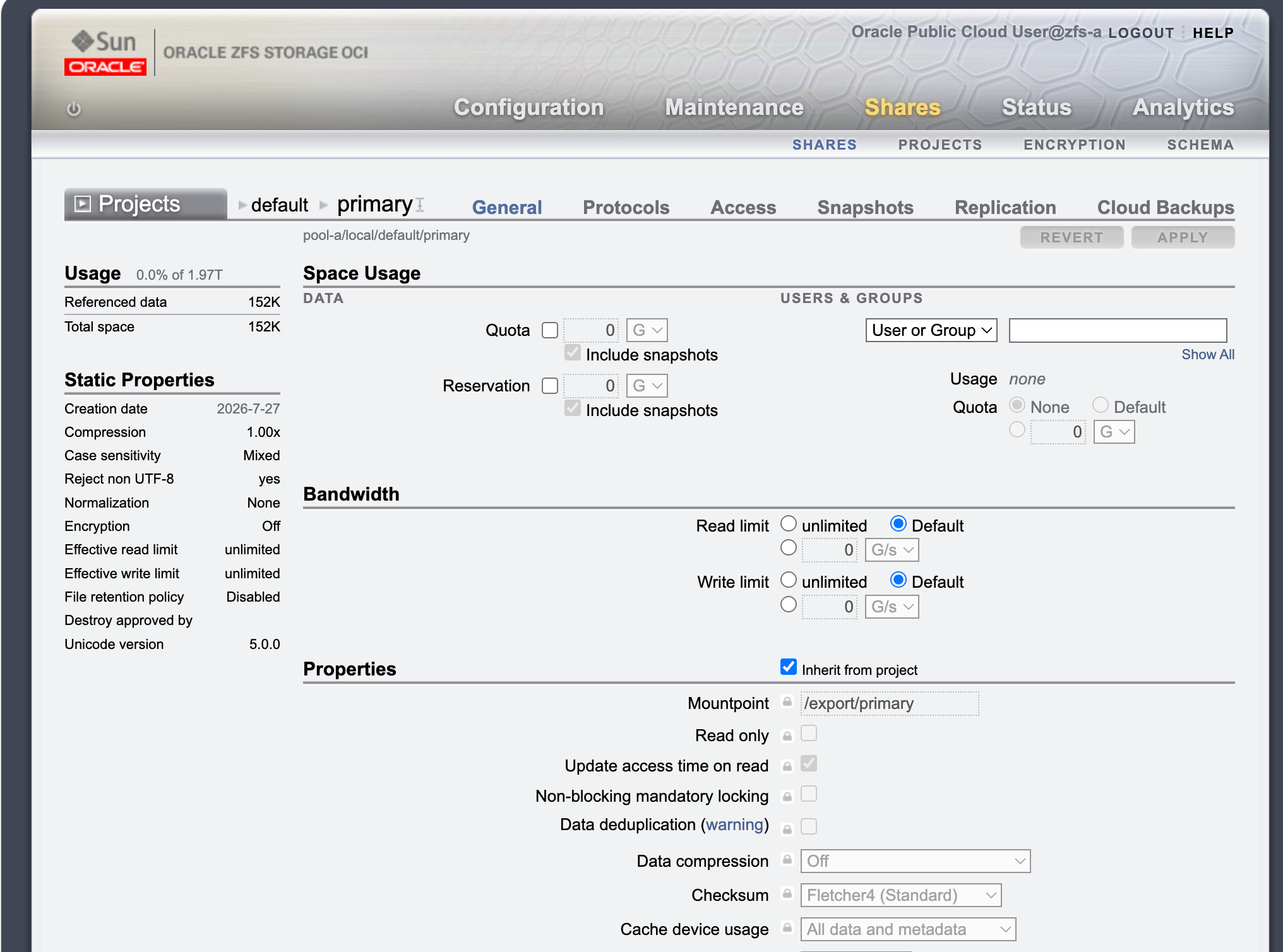 Filesystem general properties